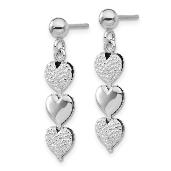 Sterling Silver Rhodium-plated Textured Hearts Post Dangle Earrings - Picture 4 of 4
